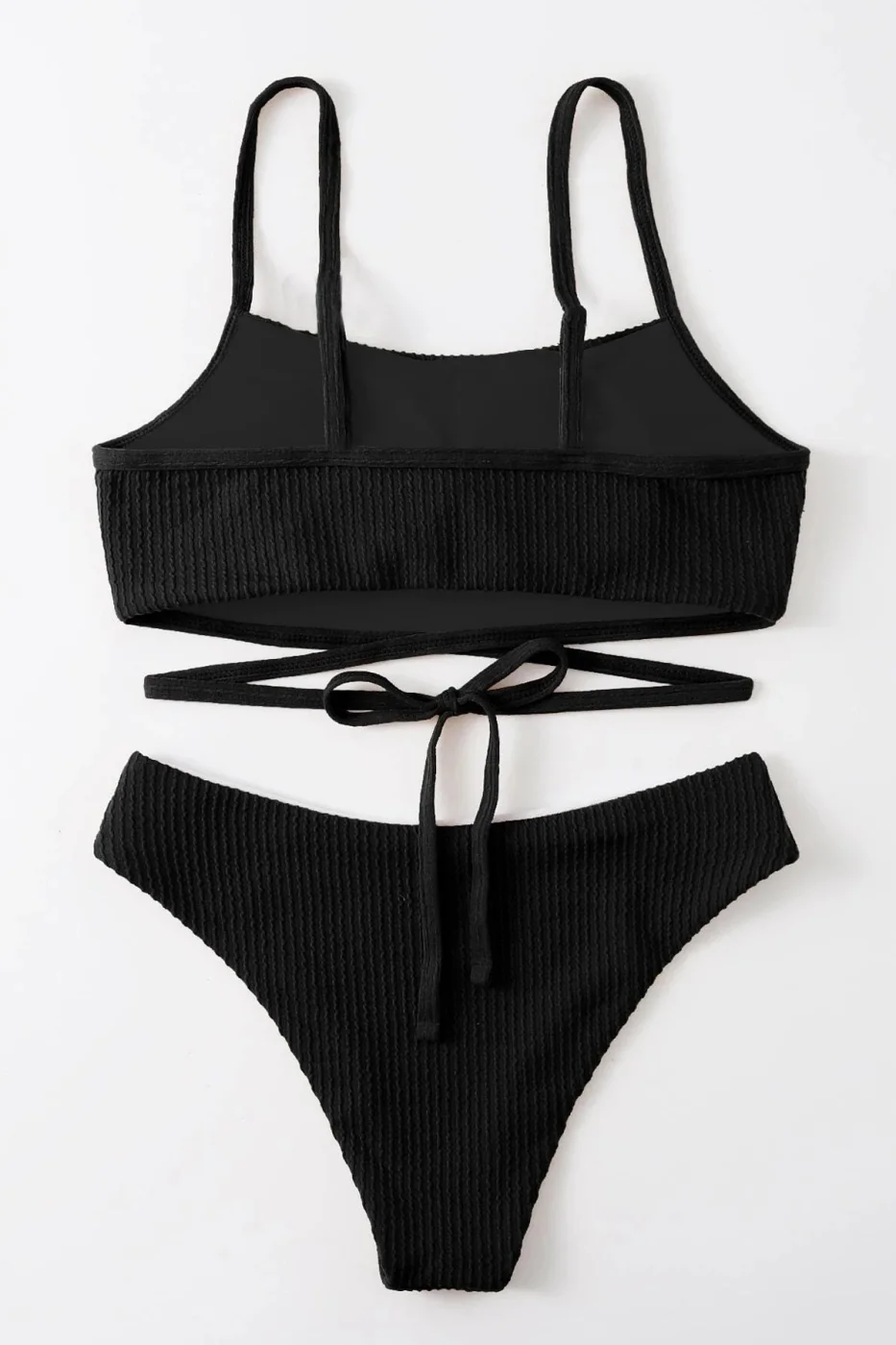 Kadın Siyah Çapraz Bağlama Detaylı Yüksek Bel Bikini Takımı görsel 5