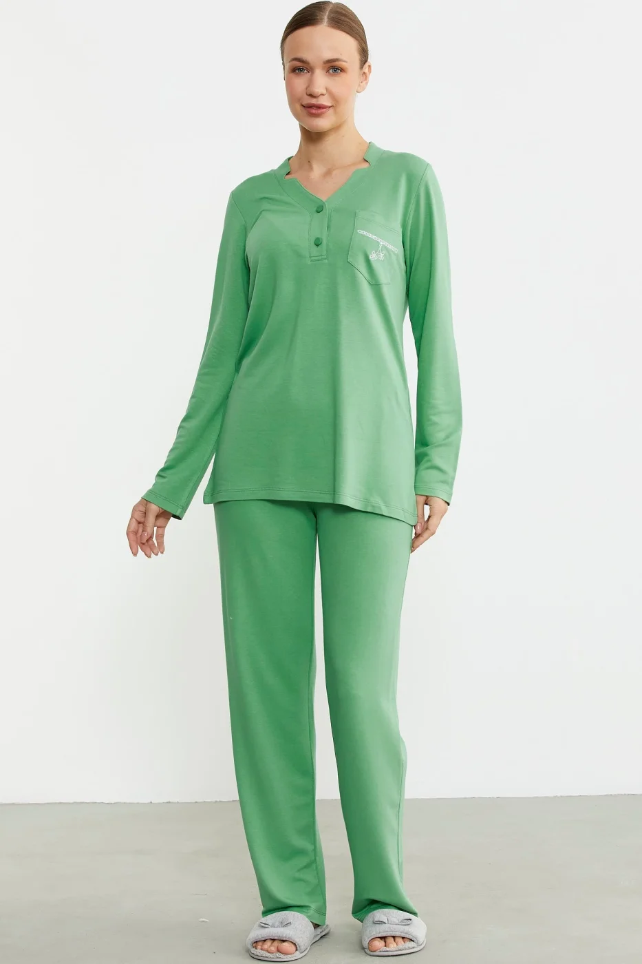 Sementa 76438 Yarım Düğmeli Cep Detaylı Pijama Takım