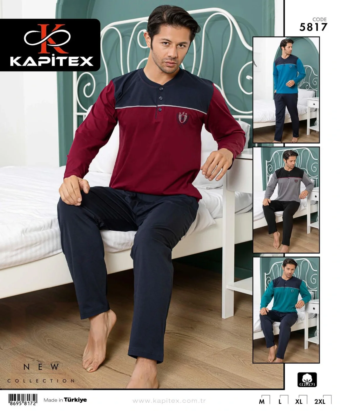 Kapitex 5817 Erkek Uzun Kol Düğme Yaka Pijama Takımı