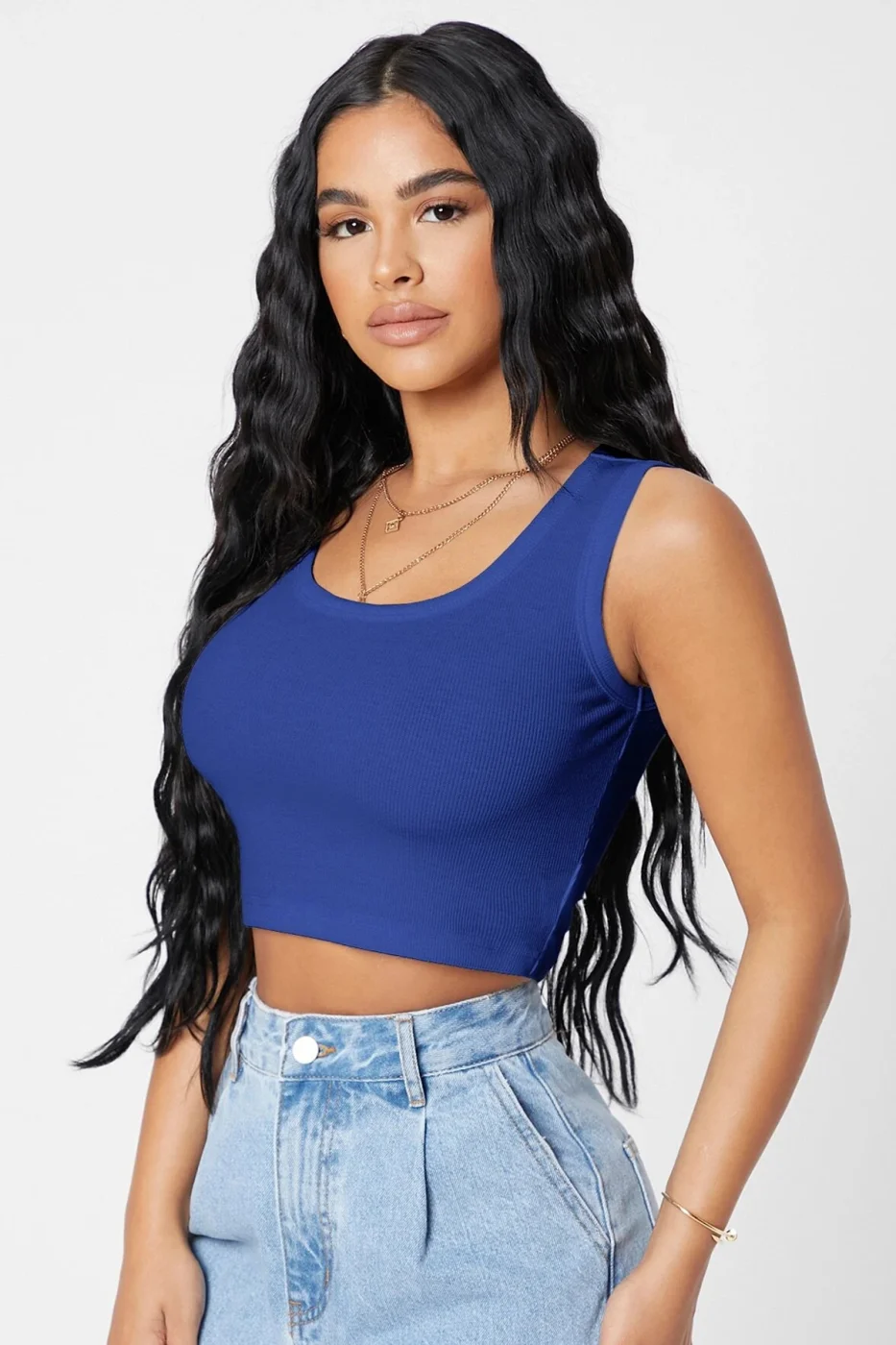 Kadın Lacivert Kare Yaka Crop Top Bluz görsel 5