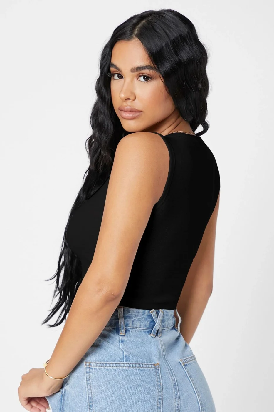 Kadın Siyah Kare Yaka Crop Top Bluz görsel 2