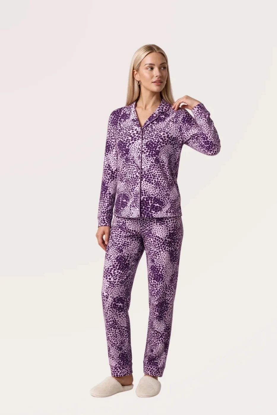 Pjs 30195 Kadın Önden Düğmeli Uzun Kol Pijama Takımı görsel 2