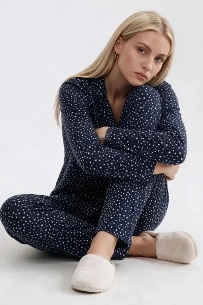 Pjs 30182 Kadın Uzun Kol Önden Düğmeli Pijama Takımı görsel 2
