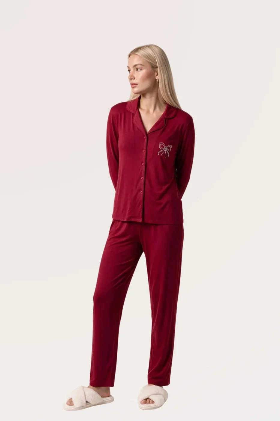 Pjs 30178 Kadın Önden Düğmeli Uzun Kol Pijama Takımı görsel 3