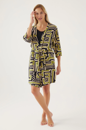 Pierre Cardin 8819-S Kadın Desenli Sabahlıklı Şort Takım