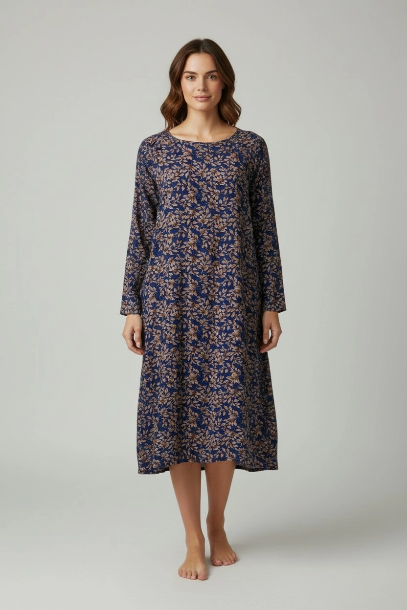 Estiva 25245 Kadın Likra Viskon Uzun Kol Gecelik