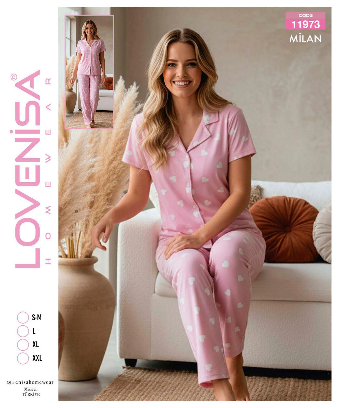 Lovenisa 11973 Kadın Milan Düğmeli Kısa Kol Pijama Takımı