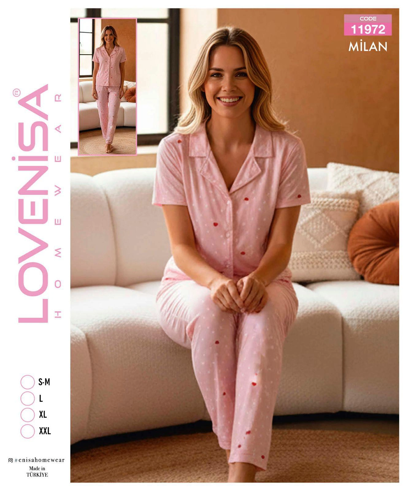 Lovenisa 11972 Kadın Milan Düğmeli Kısa Kol Pijama Takımı