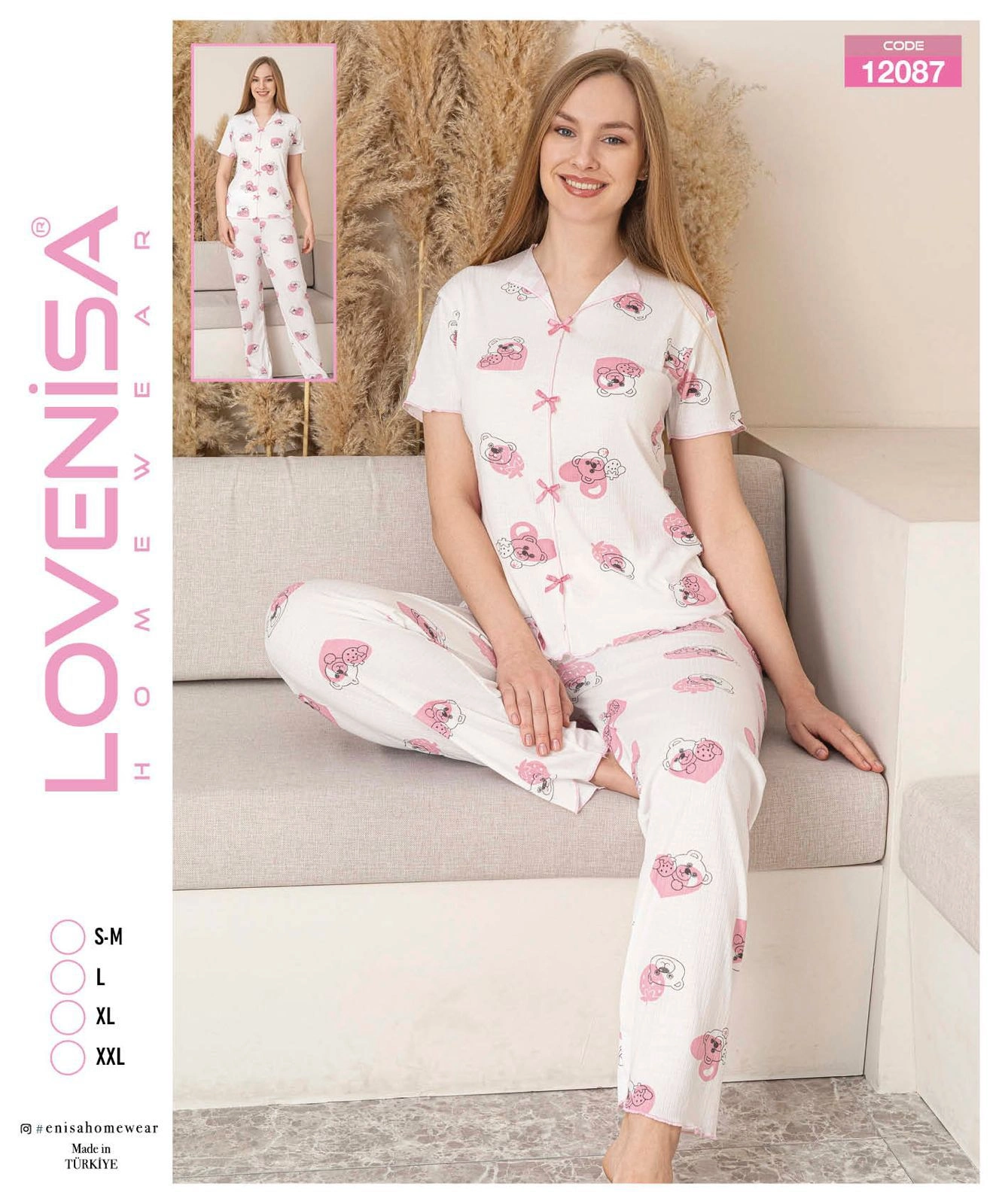 Lovenisa 12087 Kadın Kaşkorse Düğmeli Pijama Takımı