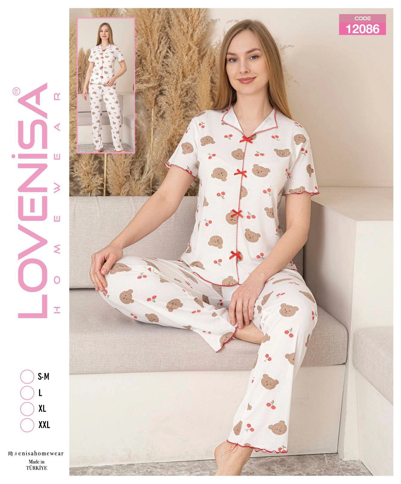 Lovenisa 12086 Kadın Kaşkorse Düğmeli Pijama Takımı
