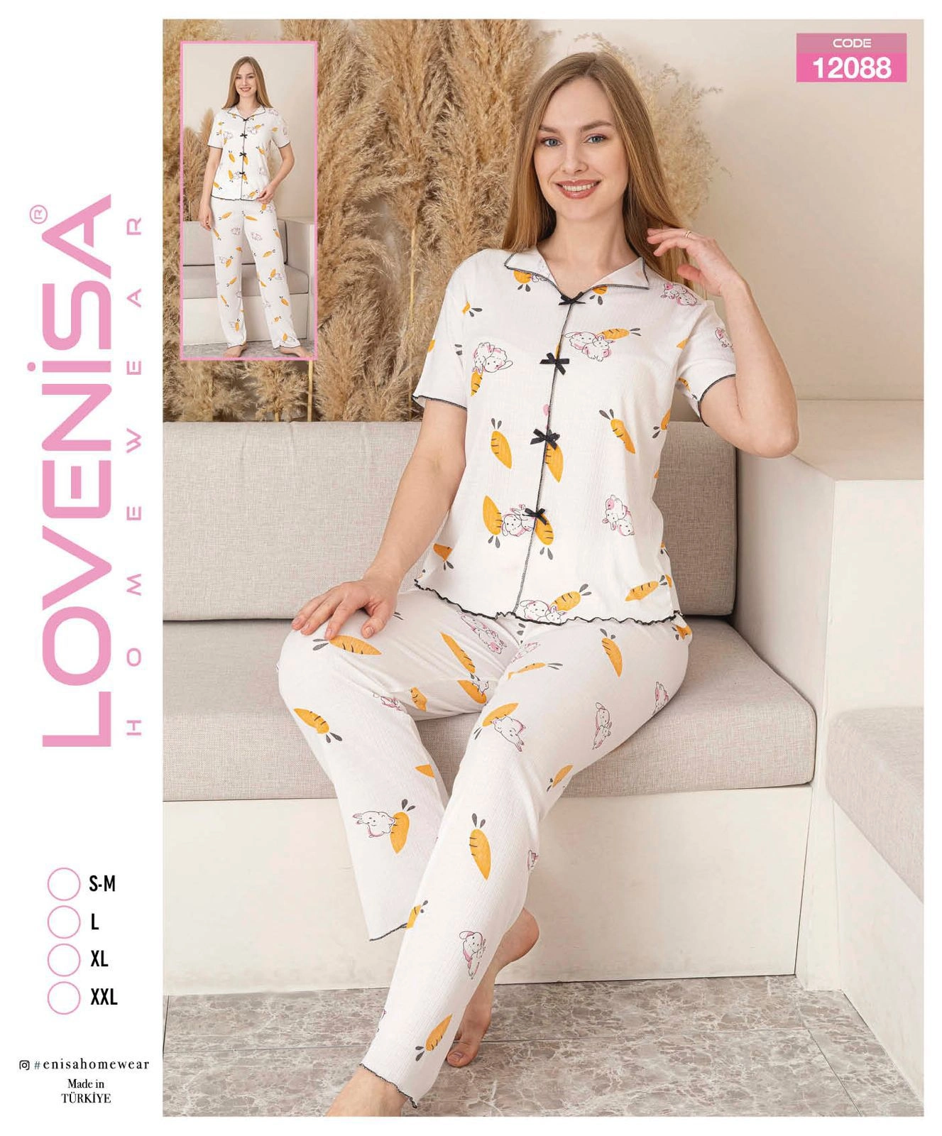 Lovenisa 12088 Kadın Kaşkorse Düğmeli Pijama Takımı