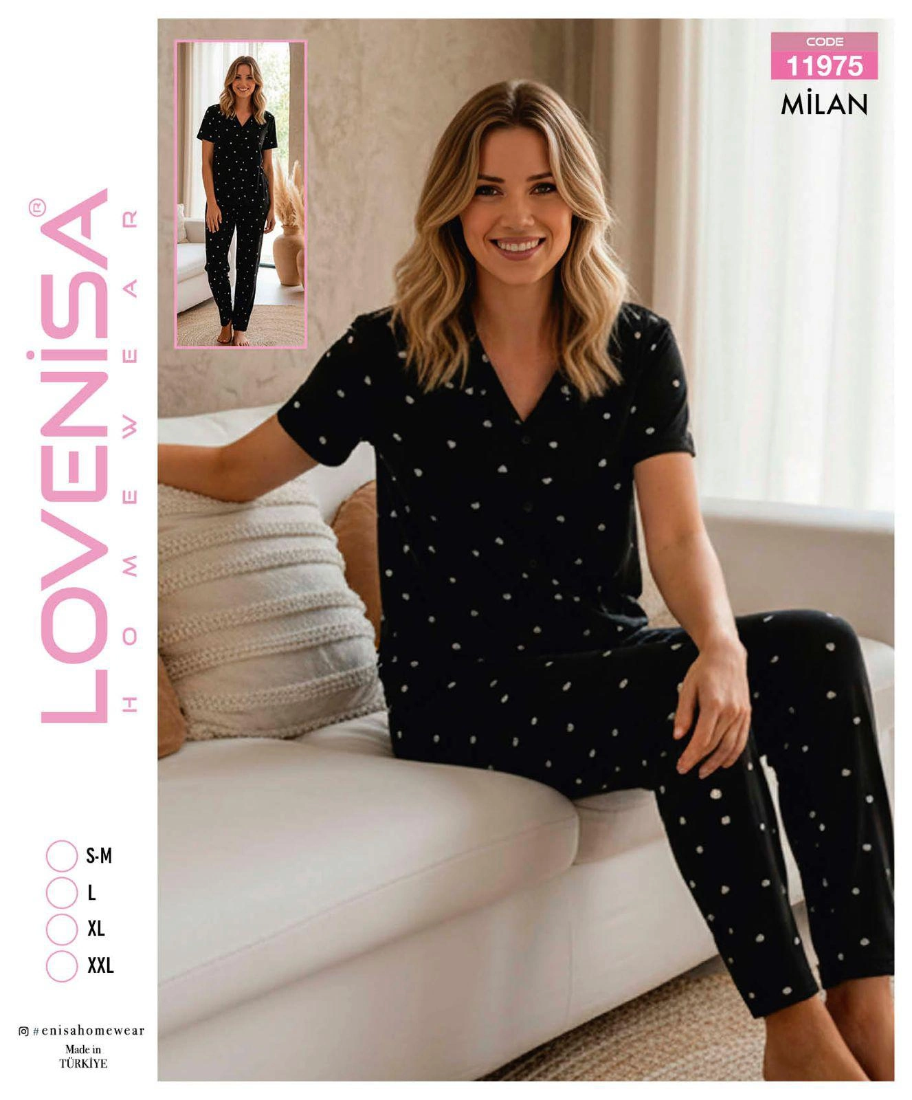 Lovenisa 11975 Kadın Milan Düğmeli Pijama Takımı