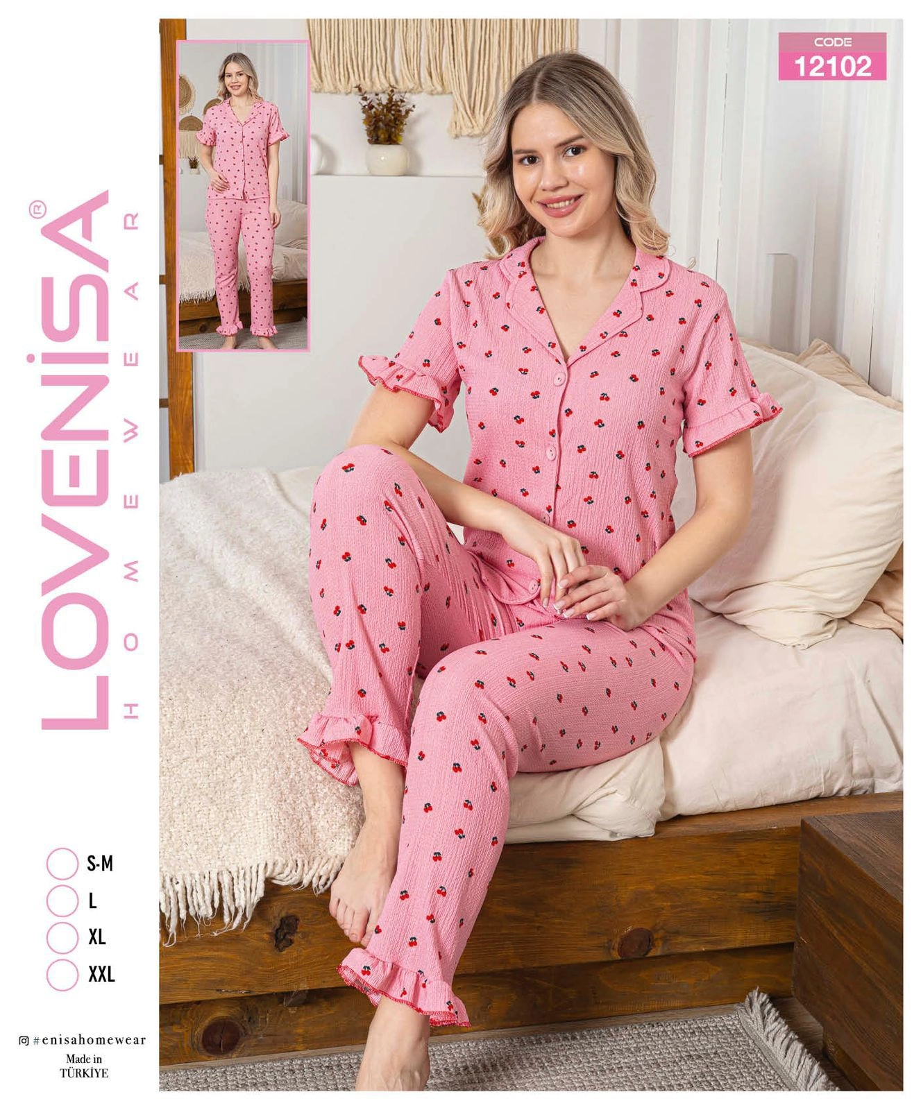 Lovenisa 12102 Kadın Bürümcük Düğmeli Pijama Takımı