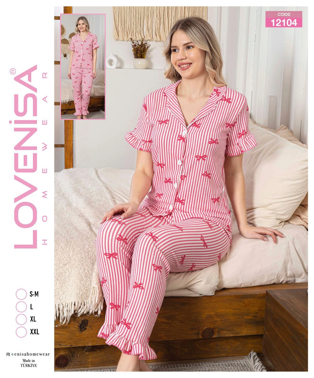 Lovenisa 12104 Kadın Bürümcük Düğmeli Pijama Takımı