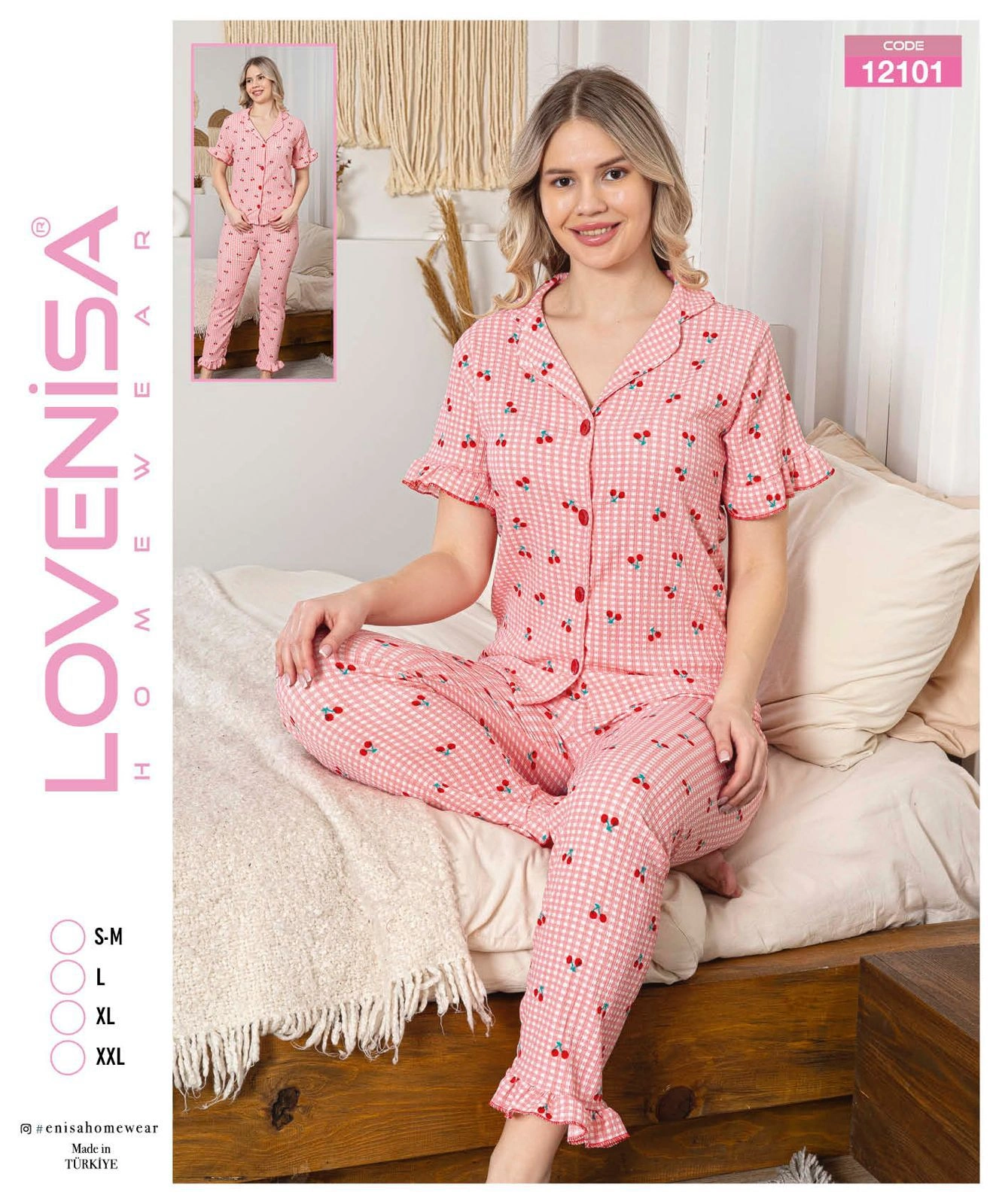 Lovenisa 12101 Kadın Bürümcük Düğmeli Pijama Takımı