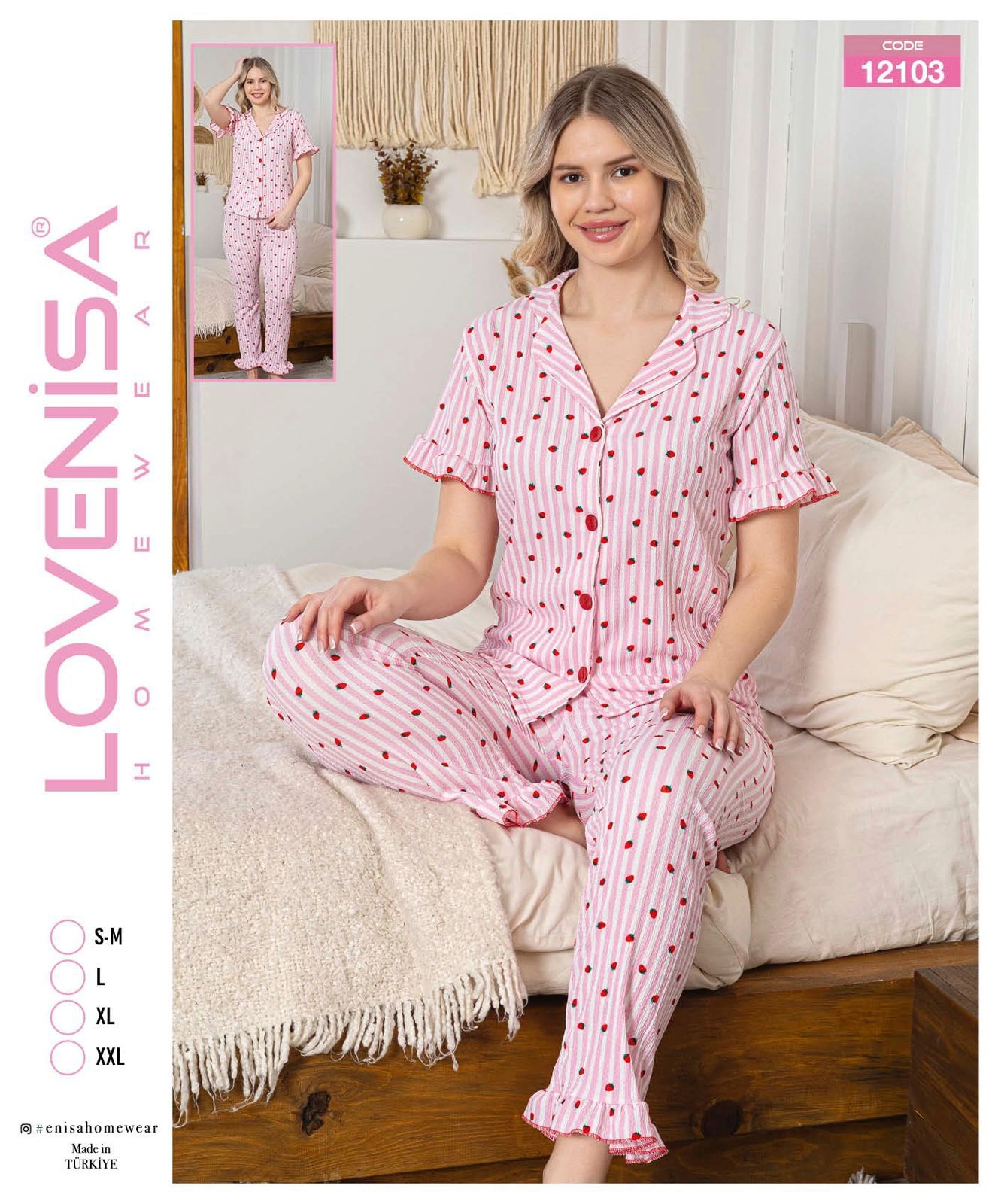 Lovenisa 12103 Kadın Bürümcük Düğmeli Pijama Takımı