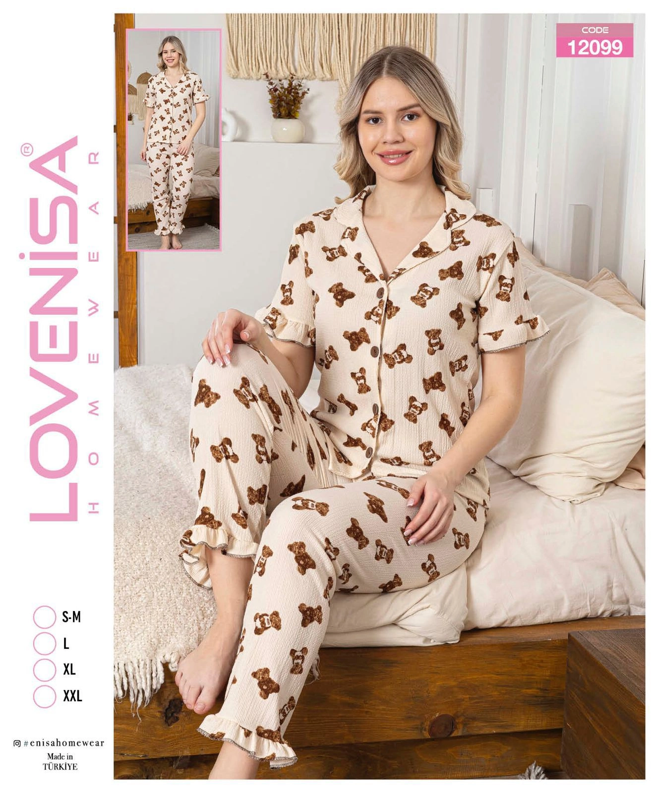 Lovenisa 12099 Kadın Bürümcük Düğmeli Pijama Takımı