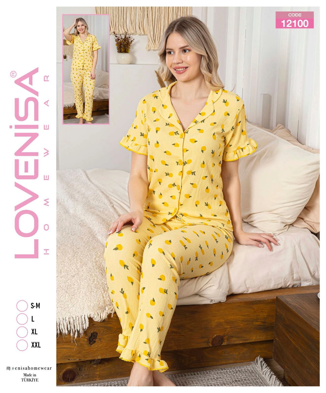 Lovenisa 12100 Kadın Bürümcük Düğmeli Pijama Takımı