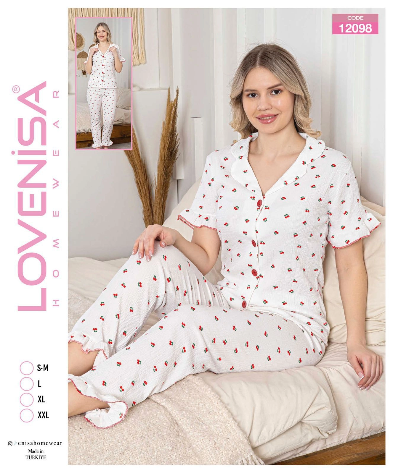 Lovenisa 12098 Kadın Bürümcük Düğmeli Pijama Takımı