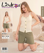 Lindros BR-01427 Kadın İp ASkılı Bürümcük Düğmeli Şort Takım