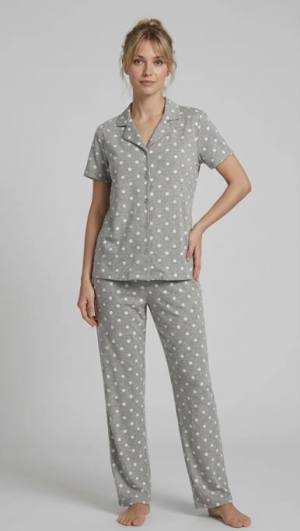 Les Boutons LB1001 Kadın Düğmeli Kısa Kol Pijama Takımı