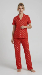 Les Boutons LB 1004 Kadın Düğmeli Kısa Kol Pijama Takımı
