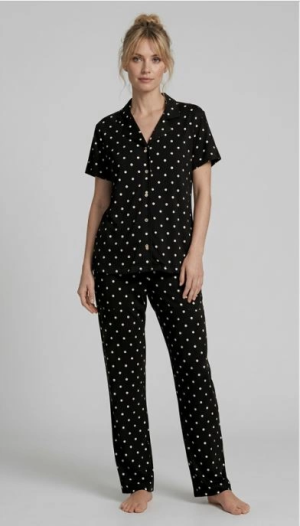 Les Boutons LB 1002 Kadın Düğmeli Kısa Kol Pijama Takımı