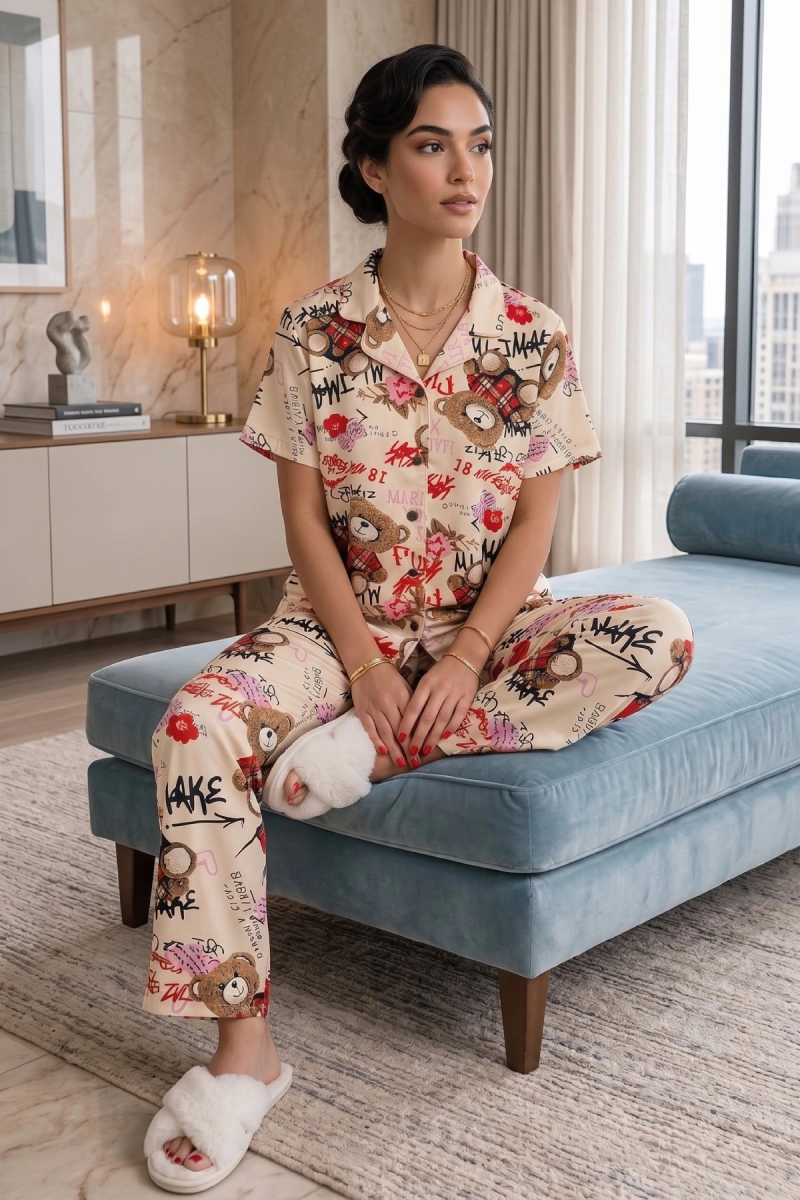 ekru-ayicik-desenli-kisa-kollu-gomlek-yaka-milan-kumas-kadin-pijama-takimi-50824188-sw1200sh1800