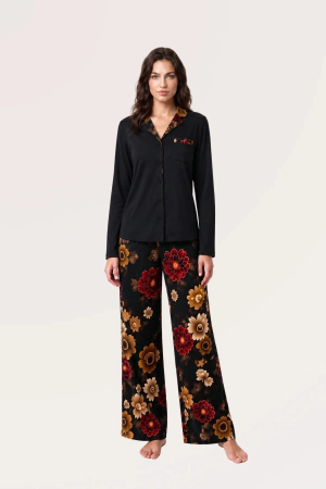 Pjs 30204 Kadın Önü Düğmeli Uzun Kol Pijama Takım